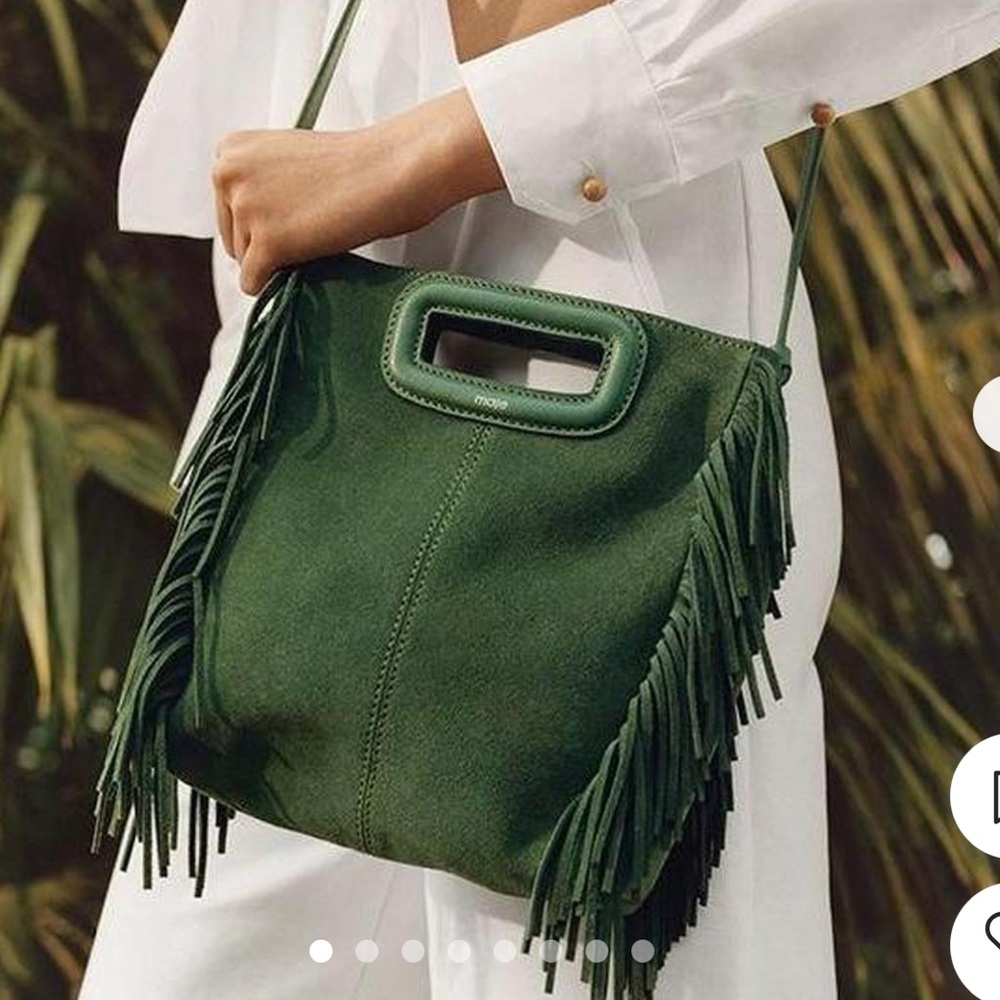 Maje The M Fringed Green Suede Crossbody Bag